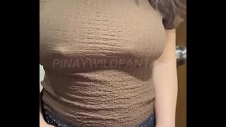 Hot Filipina Asian Milf Teasing Step Bro on the video call and showing her natural Big Boobs