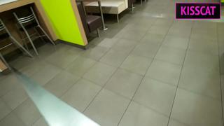 Stepson fucks stepmom's mouth in Mc toilet to improve her coffee with sperm